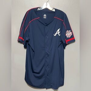 Atlanta Braves Majestic Jersey XL Navy Button Front MLB National League Patch